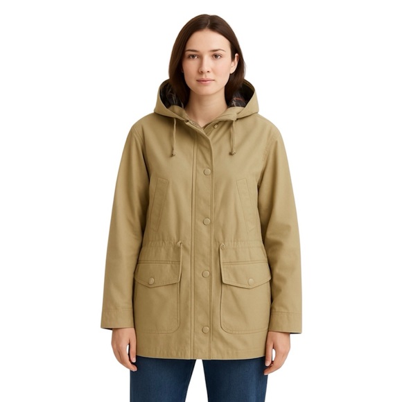 Cabin Creek Jackets & Blazers - Cabin Creek Womens Coat W/Hood. 2XG. TanW/Pockets. Plaid Lining Mid Length. VTG